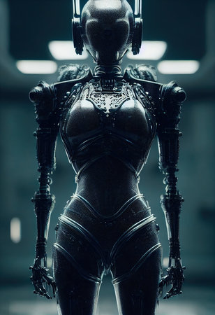 Portrait of a futuristic robot. An artistic abstract steampunk fantasy. Concept of a modern robot. 3d renderingの素材