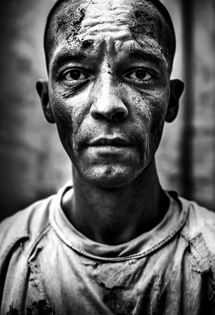 Survivor of an apocalyptic dystopian atmosphere. Survivor of nuclear war. The concept of post-apocalypse. 3d renderingの素材