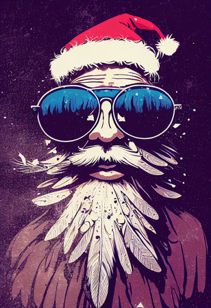 A fancy old bearded Santa Claus with fancy sunglasses. A winter holiday concept. 3d renderingの素材