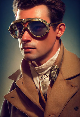 Portrait of a fictional male airplane pilot. Retro pilots concept. 3d renderingの素材