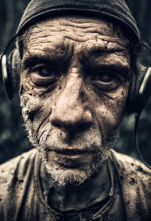 Survivor of an apocalyptic dystopian atmosphere. Survivor of nuclear war. The concept of post-apocalypse. 3d renderingの素材