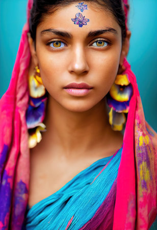 Abstract portrait of a beautiful fictional girl. Fashionable cute woman. Creative beautiful girl. 3d renderingの素材