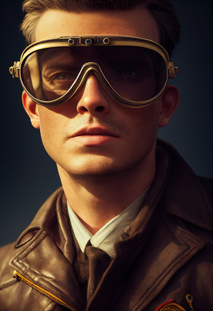 Portrait of a fictional male airplane pilot. Retro pilots concept. 3d renderingの素材