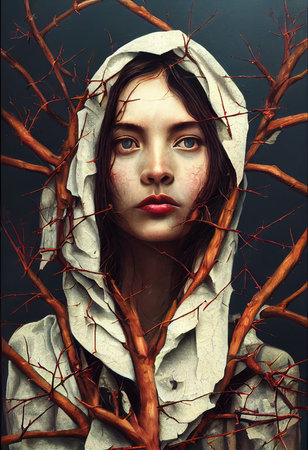 Abstract colorful portrait of a beautiful girl. Fashionable cute woman. Creative beautiful girl. 3d renderingの素材