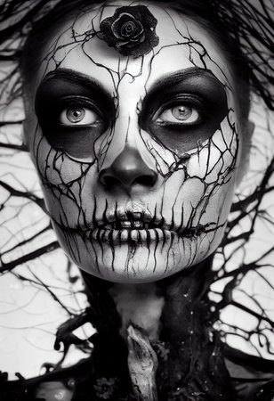 Mystical beautiful fictional woman with beautiful makeup. Gothic mystery girl. 3D renderingの素材