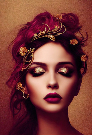 Mystical beautiful fictional woman with beautiful face. Gothic mystery girl. 3D renderingの素材