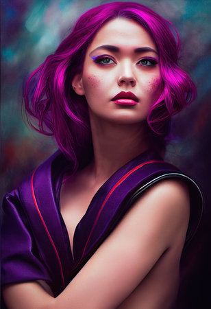 Abstract portrait of a fantasy girl. Fashionable painted woman. Creative beautiful girl. 3d renderingの素材