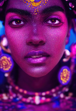 Fantasy fictional beautiful woman, fashionable ebony woman with beauty makeup. Creative beautiful girl. 3D renderの素材