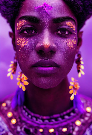 Fantasy fictional beautiful woman, fashionable ebony woman with beauty makeup. Creative beautiful girl. 3D renderの素材