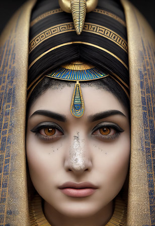 Portrait of a beautiful Egyptian priestess with makeup. Image of an ancient princess. 3D renderingの素材