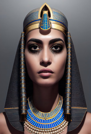 Portrait of a beautiful Egyptian priestess with makeup. Image of an ancient princess. 3D renderingの素材