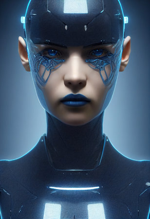 Portrait of a futuristic female robot. An artistic abstract steampunk fantasy. Concept of a modern robot. 3d renderingの素材