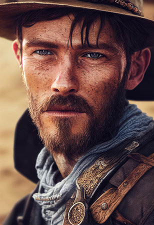 Abstract portrait of a male cowboy. Manly handsome cowboy. 3d renderingの素材