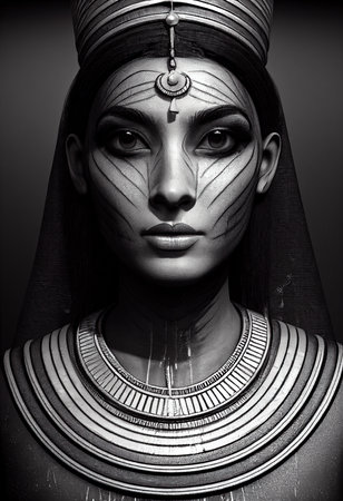 Portrait of a beautiful Egyptian priestess with makeup. Image of an ancient princess. 3D renderingの素材