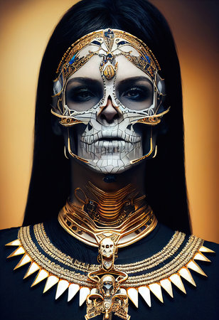 Mystical beautiful fictional woman with a beautiful gothic mask. Gothic mystery girl. 3D renderingの素材