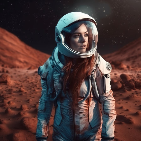 An astronaut exploring an alien planet. A high-tech astronaut from the future. Generative AI Art.の素材