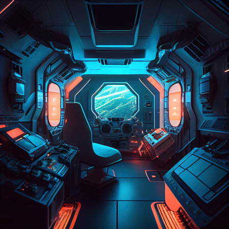 A view of the interior of a spaceship rushing through space at high speed. Generative AI Art.の素材