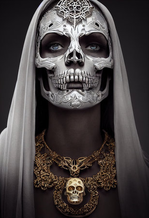 Mystical beautiful fictional woman with a beautiful gothic mask. Gothic mystery girl. 3D renderingの素材