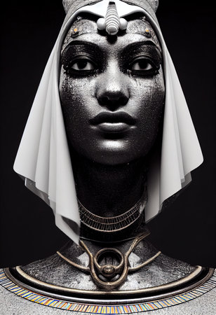 Portrait of a beautiful Egyptian priestess with makeup. Image of an ancient princess. 3D renderingの素材