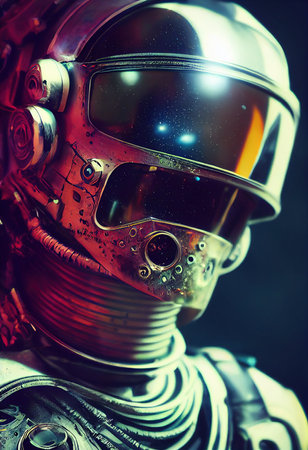 Portrait of an fictional steampunk astronaut in a spacesuit. High-tech astronaut from the future. The concept of space travel. 3D renderingの素材