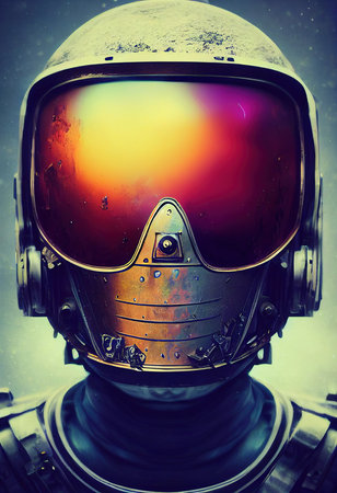Portrait of an fictional steampunk astronaut in a spacesuit. High-tech astronaut from the future. The concept of space travel. 3D renderingの素材