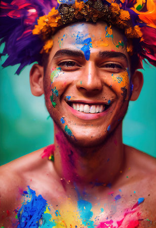 Fantasy fictional beauty, fashionable man with beauty makeup. Creative beautiful girl. 3D renderの素材