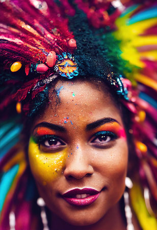 Fantasy fictional beauty, fashionable ebony woman with beauty makeup. Creative beautiful girl. 3D renderの素材