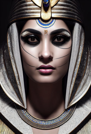 Portrait of a beautiful Egyptian priestess with makeup. Image of an ancient princess. 3D renderingの素材
