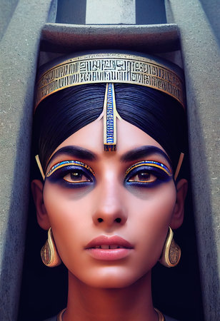 Portrait of a beautiful Egyptian priestess with makeup. Image of an ancient princess. 3D renderingの素材