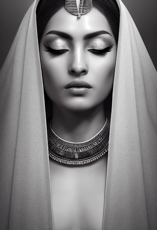 Portrait of a beautiful Egyptian priestess with makeup. Image of an ancient princess. 3D renderingの素材