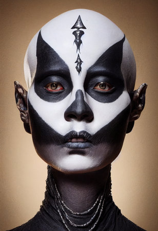 Mystical beautiful fictional woman with beautiful makeup. Gothic mystery girl. 3D renderingの素材