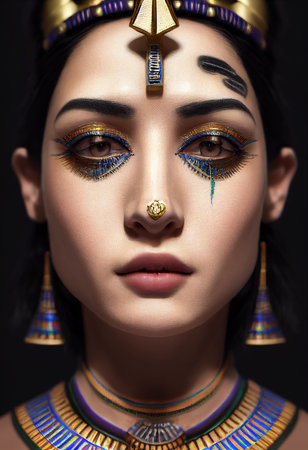 Portrait of a beautiful Egyptian priestess with makeup. Image of an ancient princess. 3D renderingの素材