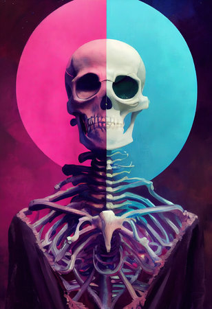 Portrait of a skeleton zombie in costume. Halloween concept.の素材