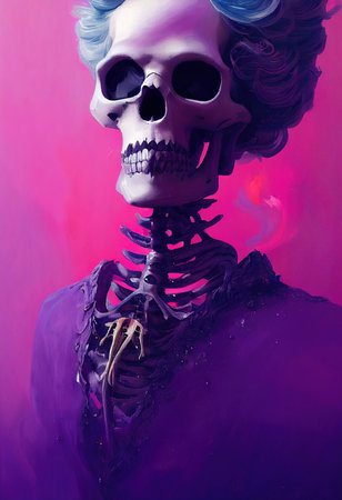 Portrait of a skeleton zombie in costume. Halloween concept.の素材