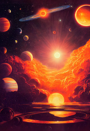 Fantastic beautiful planets in a far uncharted space. The concept of exploring the universe. 3D renderingの素材