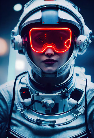Portrait of an astronaut in a spacesuit. High-tech astronaut from the future. The concept of space travel. 3D renderingの素材