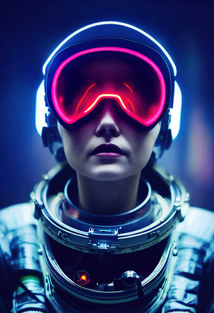Portrait of an astronaut in a spacesuit. High-tech astronaut from the future. The concept of space travel. 3D renderingの素材