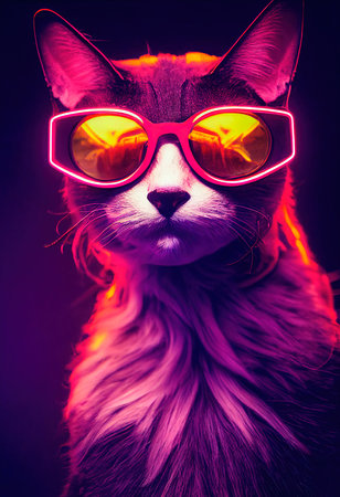 Fashionable hipster cat in sunglasses. Cool cat in fancy glasses. 3D renderの素材
