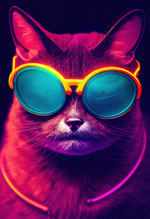 Fashionable hipster cat in sunglasses. Cool cat in fancy glasses. 3D renderの素材