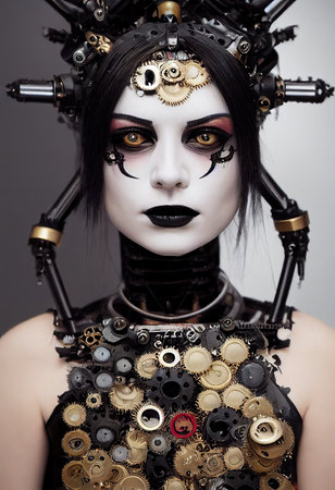 Portrait of a Victorian steampunk robot. Artistic abstract steampunk fantasy. The concept of a vintage robot. 3d renderingの素材