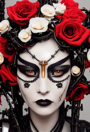 Portrait of a Victorian steampunk robot. Artistic abstract steampunk fantasy. The concept of a vintage robot. 3d renderingの素材