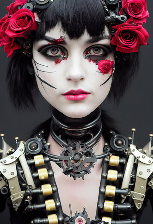 Portrait of a Victorian steampunk robot. Artistic abstract steampunk fantasy. The concept of a vintage robot. 3d renderingの素材