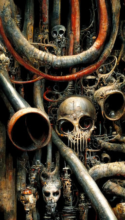 Gothic horror dark scene with skull, bones and skeleton. Artistic abstract gothic. The concept of dark gothic. Perfect for phone wallpaper or for posters.の素材