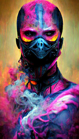 Portrait of a girl in a futuristic cyberpunk style in neon clothes. A high-tech man from the future. The concept of virtual reality and cyberpunk. Perfect for phone wallpaper or for posters.の素材