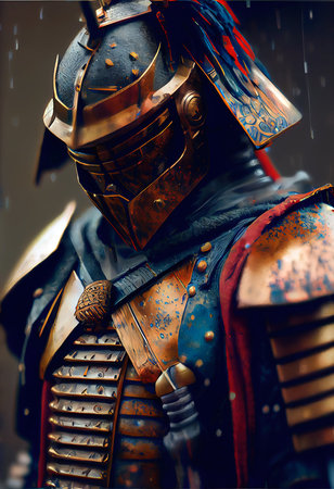 Portrait of an ancient samurai warrior in ancient warrior armor. The concept of the ancient warrior. Generative AI Art.の素材
