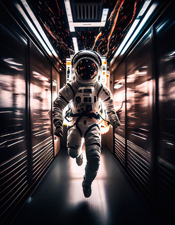 Portrait of an astronaut in a spacesuit. High-tech astronaut from the future. Generative AI Art.の素材