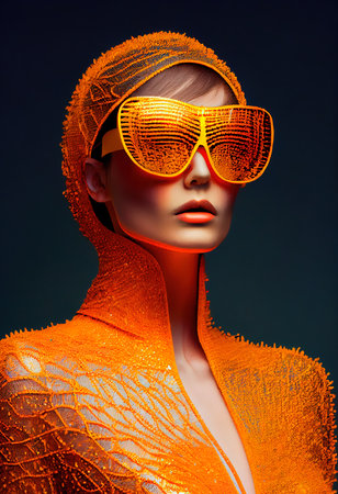 Abstract portrait of a beautiful fashionable girl in fantasy style. Creative beautiful girl. Generative AI Art.の素材