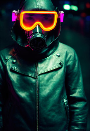 Portrait of a sci-fi cyberpunk man. High-tech futuristic man from the future. Generative AI Art.の素材