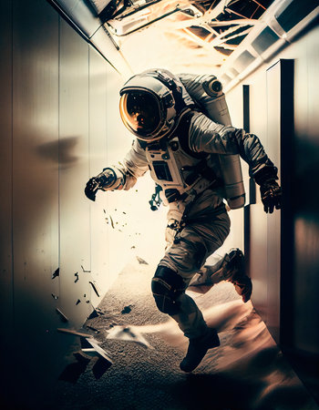 Portrait of an astronaut in a spacesuit. High-tech astronaut from the future. Generative AI Art.の素材