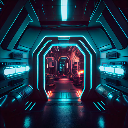 View from the cockpit of a spaceship captain rushing through space at high speed. Generative AI Art.の素材